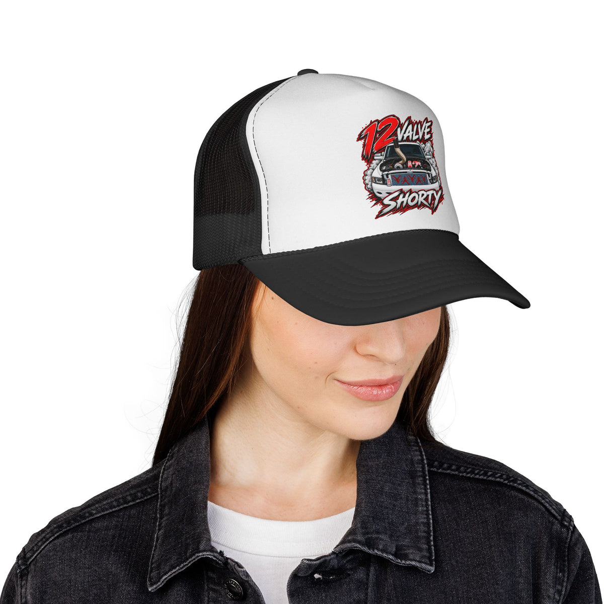 12 Valve Shorty Trucker Cap — Vintage Diesel Trucker Hat for Mechanics & Truck Enthusiasts