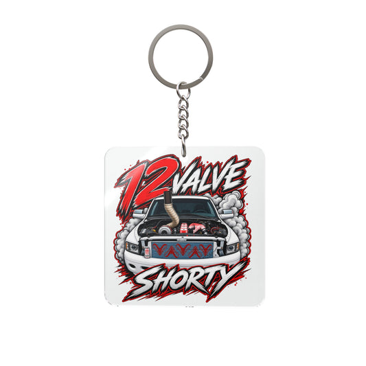 12 Valve Shorty Car Keychain — Square Automotive Keyring for Enthusiasts