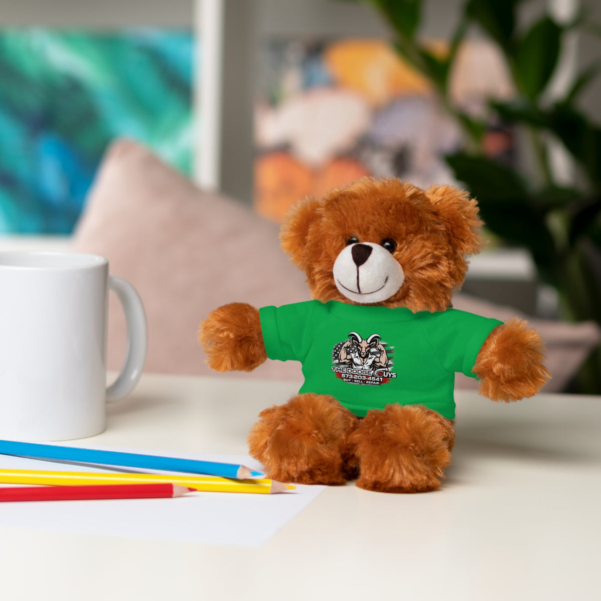 Green T-Shirt Teddy Bear with Custom Graphic — Cute Plush Gift for Kids & Fans